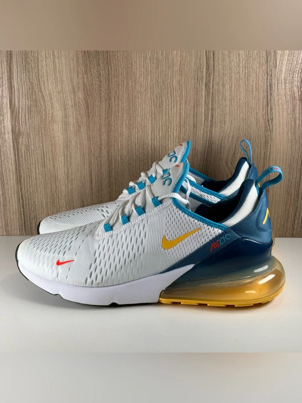 Nike Air Max 270 White Industrial Blue Citron Shoes FJ4000-100 Men’s Size 11.5